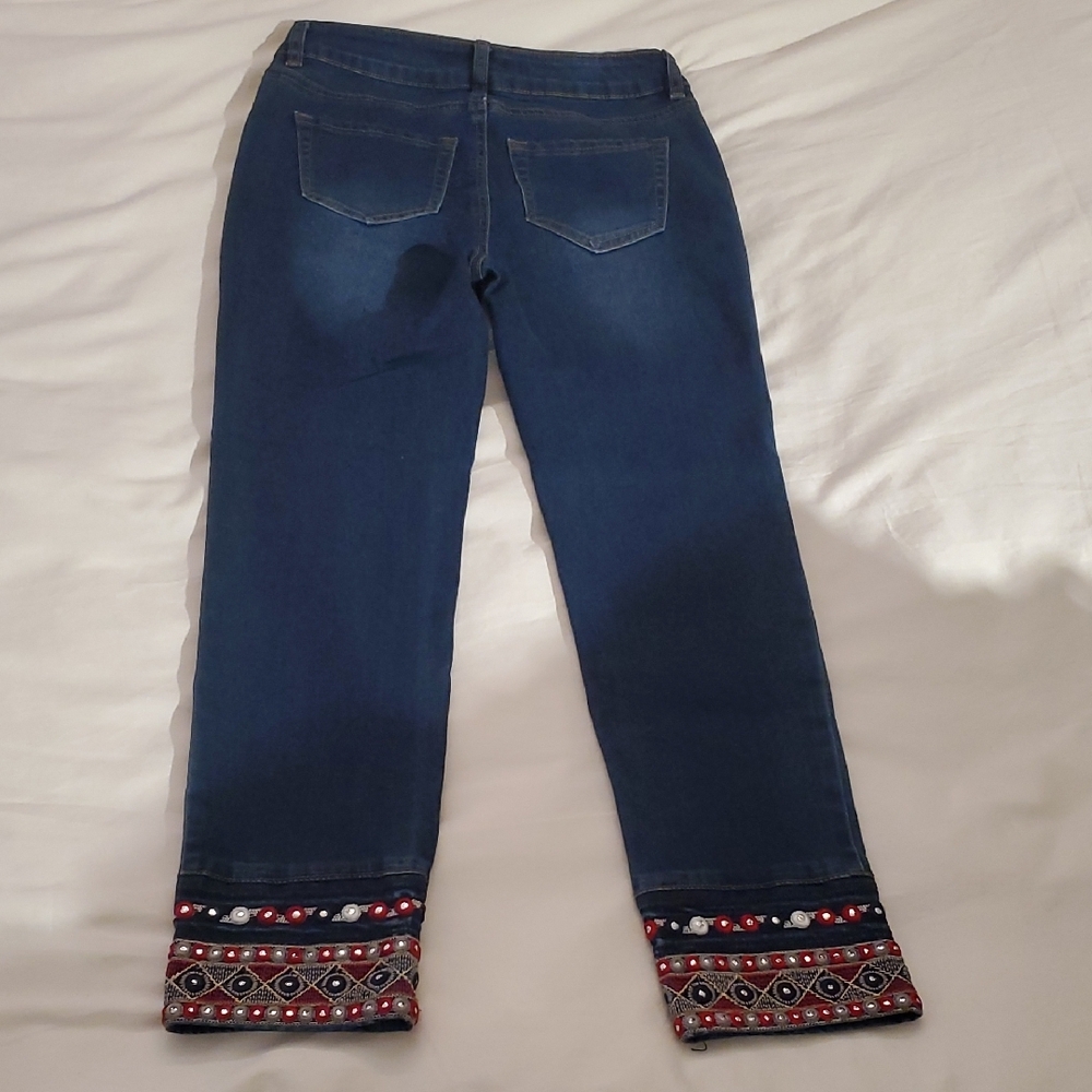 Like NEW Super Cute! Jeans Dark Blue with Embroidered Cuffs
